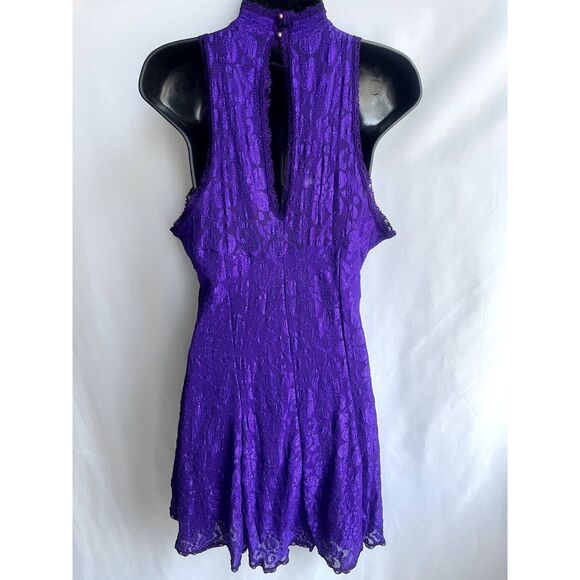 Vintage New Concept Purple Lace Overlay Mini Dress Fit n Flare Size L Retro Cute - Picture 5 of 10